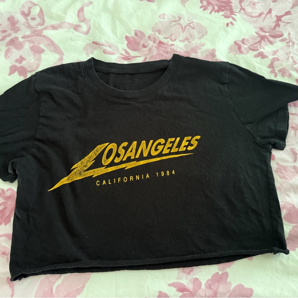 John Galt Black Los Angeles Graphic Crop Top